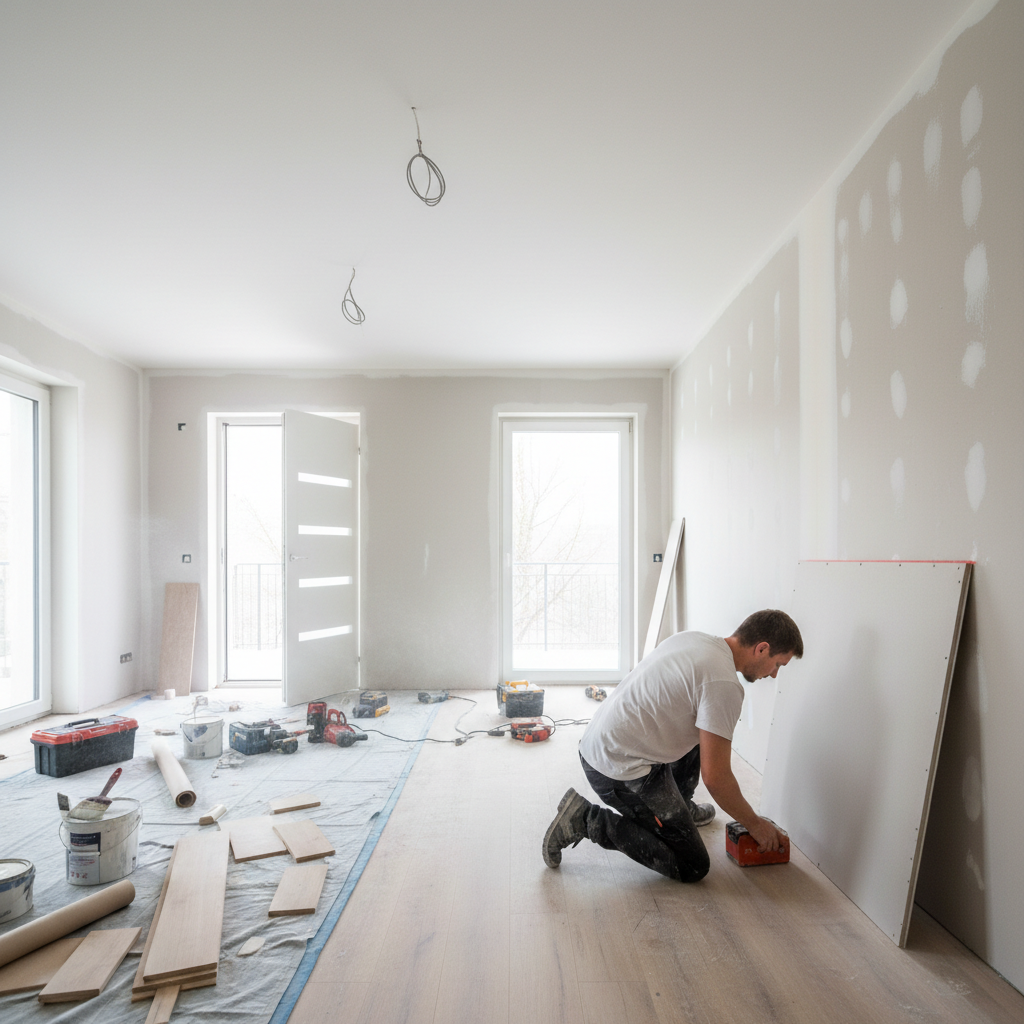 Innenausbau mit Trockenbau, Malerarbeiten, Bodenarbeiten und Türmontage